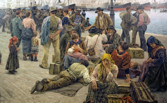 Detalhe da obra A saída dos imigrantes, de Angiolo Tomasi, pintura sobre tela de 1896. Galeria de Arte Moderna, Roma, Itália.
